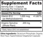 NATURELO Vitamina B12 Vegana - Metilcobalamina 1000 mcg con Espirulina Orgánica - 90 Cápsulas (Pack de 2)