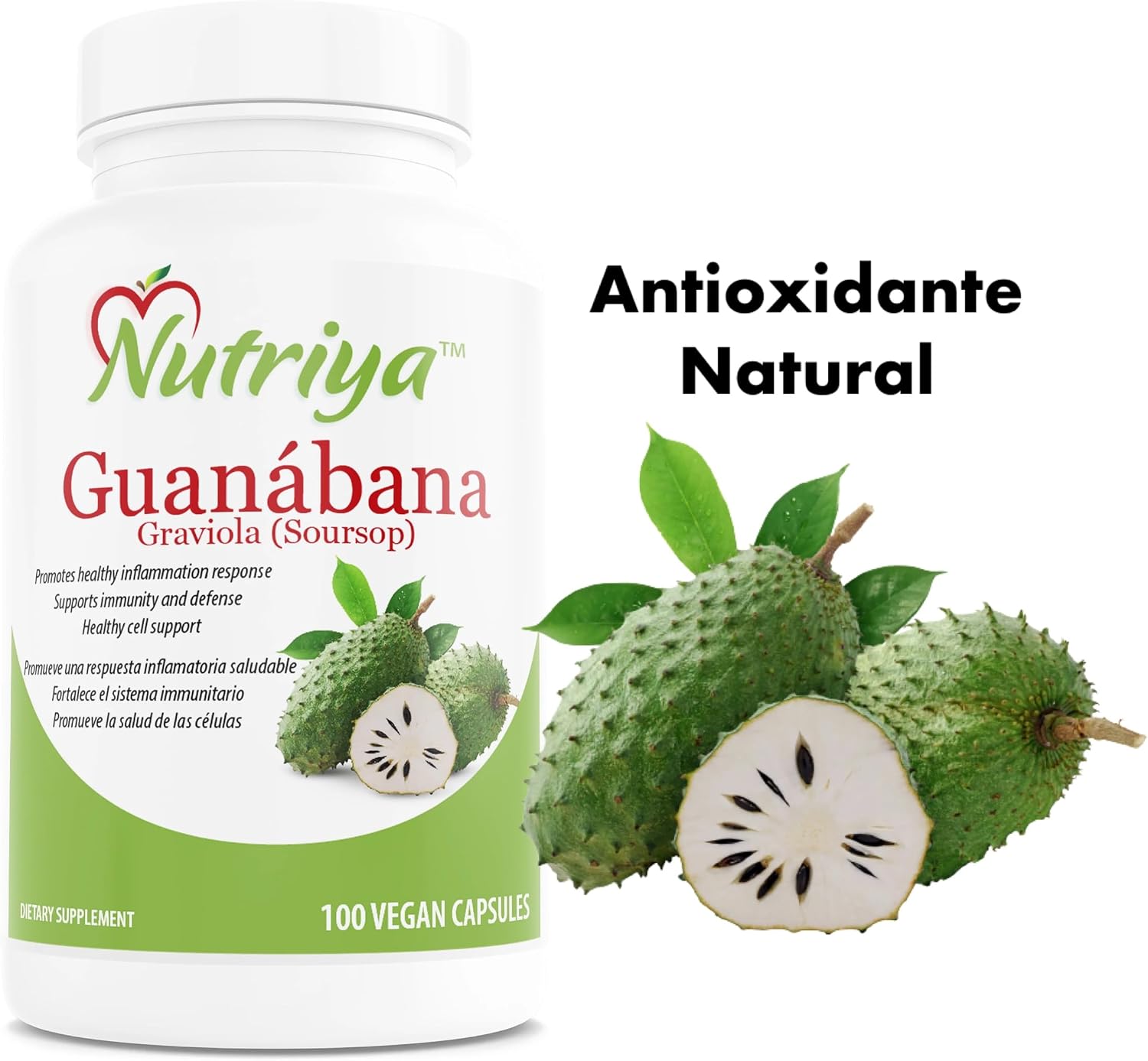 Guanábana (Graviola Soursop) - Antioxidante - Apoyo Celular - 100 Cápsulas Vegetarianas