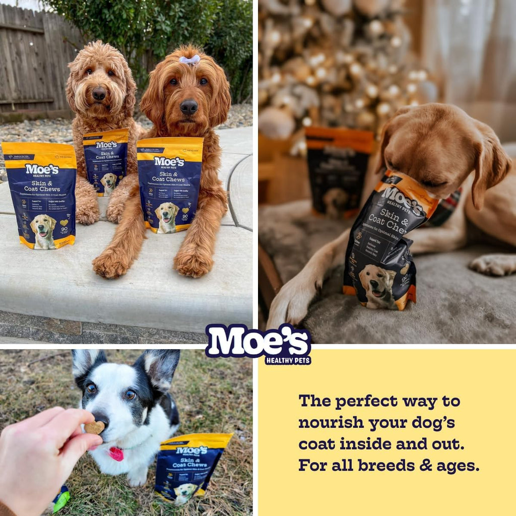 Moe’s Skin & Coat Omega 3, 6, 9 y Vitaminas para Perros - 90 Chews Blandos