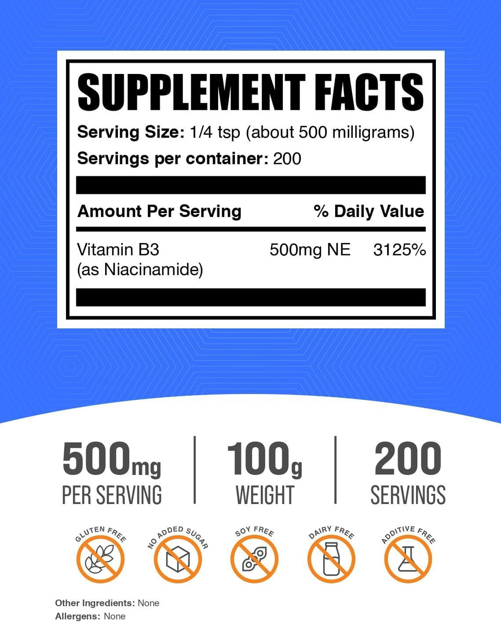 Niacinamide Powder 500mg - Vitamin B3 (100g)