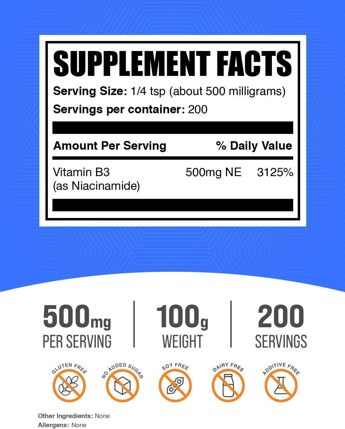 Niacinamide Powder 500mg - Vitamin B3 (100g)