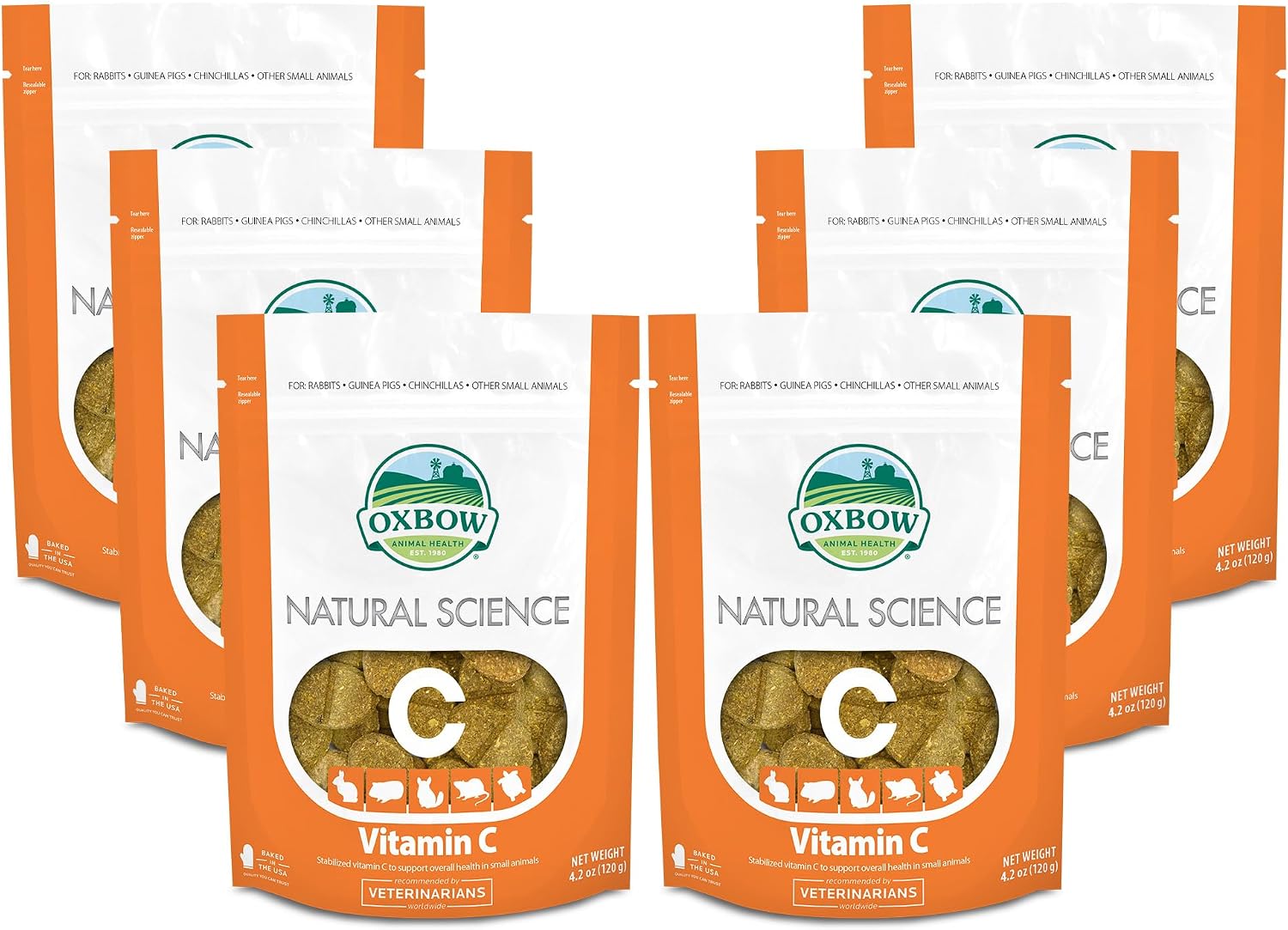 Oxbow Natural Science Suplemento de Vitamina C para Cobayas, Conejos y Chinchillas – Fórmula de Heno de Timothy, 4.2 oz (6 Paquetes)