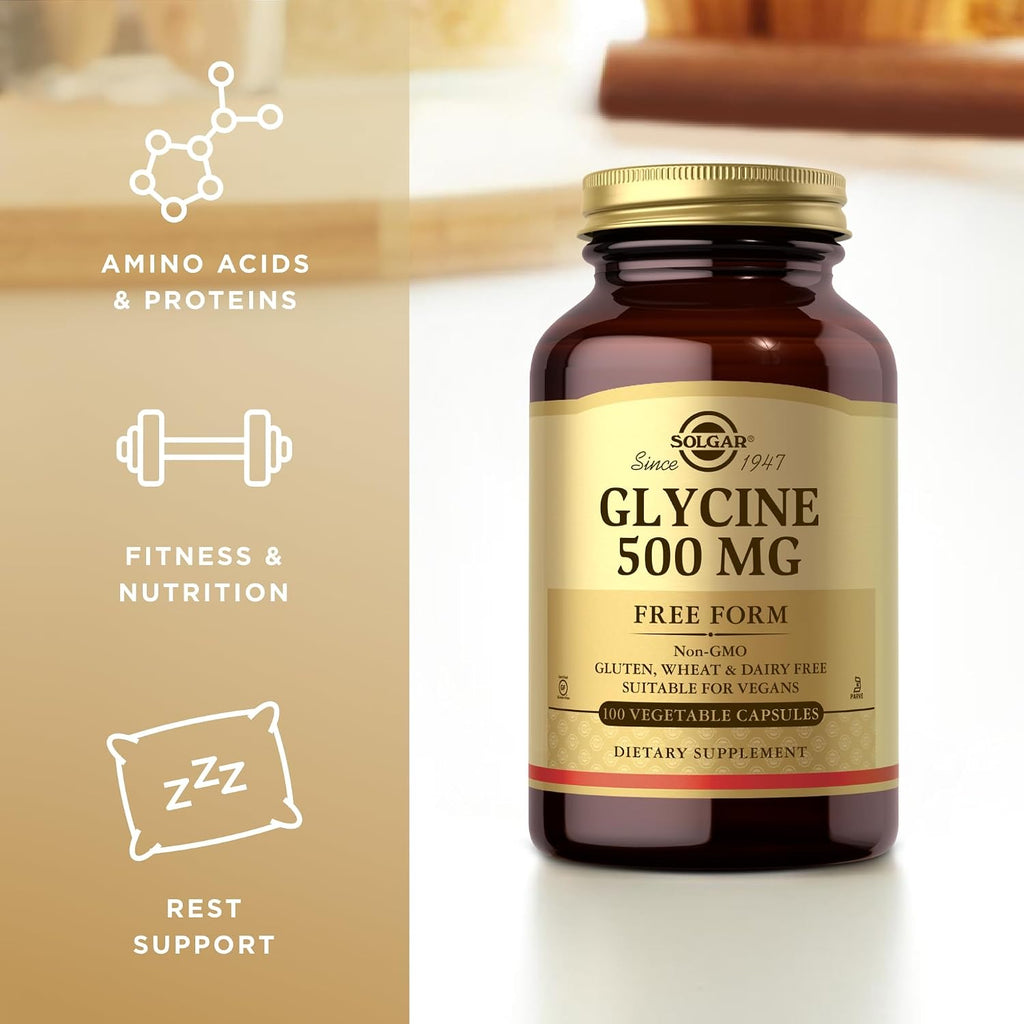 Solgar Glycine 500 mg - 100 Cápsulas Vegetales - No Transgénico, Vegano, Sin Gluten, Sin Lácteos, Kosher