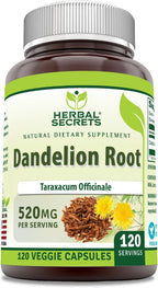 Herbal Secrets Raíz de Diente de León 520 mg – 250 Cápsulas Veganas