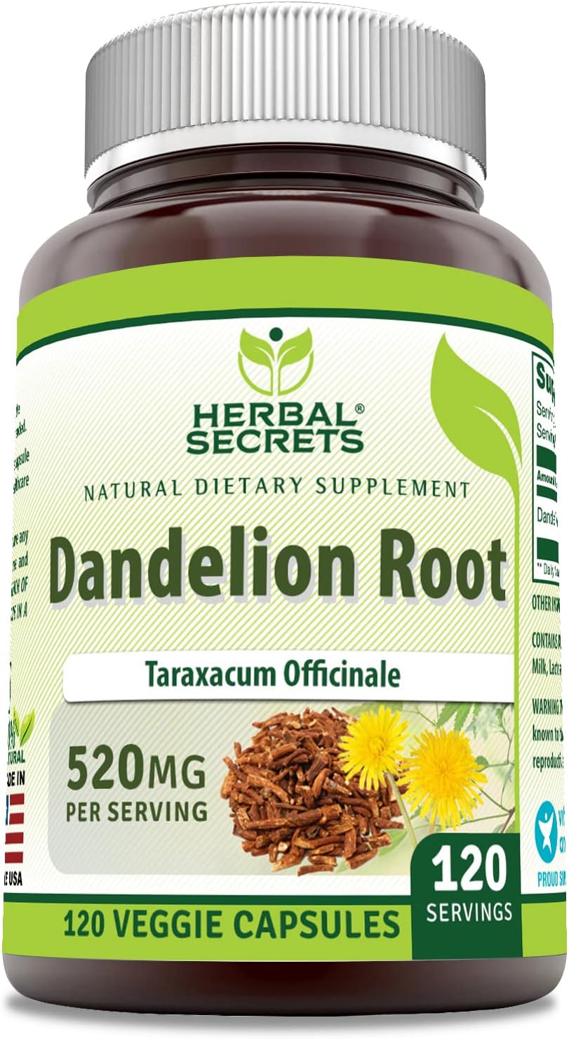 Herbal Secrets Dandelion Root Supplement | 520 mg | 120 Cápsulas Vegetales