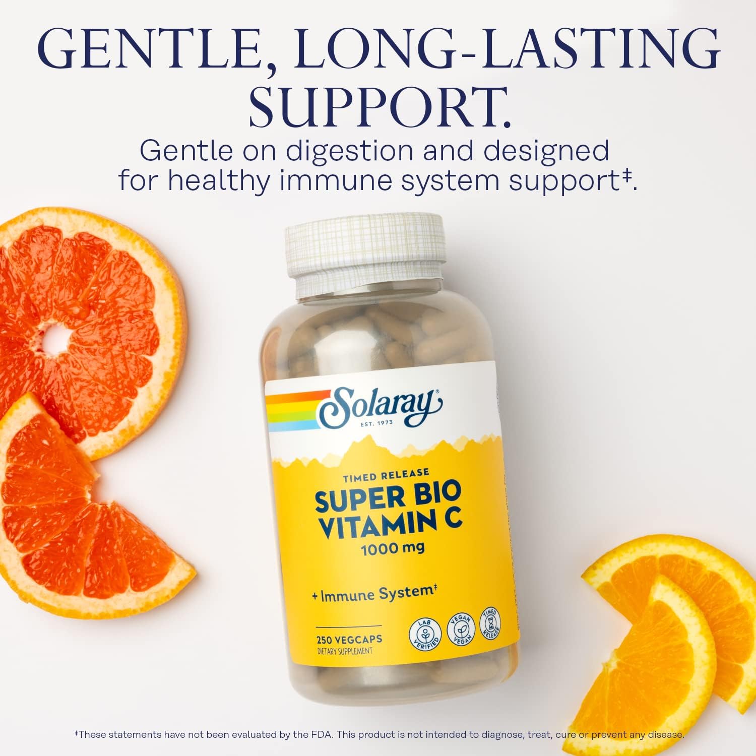 SOLARAY Super Bio Vitamin C 1000 mg with Bioflavonoids, Sustained Release, Vegan - 250 Capsules