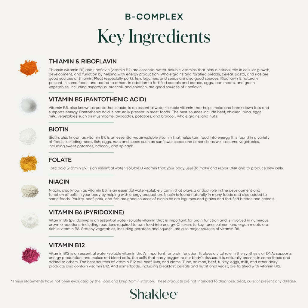Shaklee - Complejo B - Impulso de Energía con Sistema de Absorción Bioactivada Patentado - Vitaminas B para el Bienestar - Apoya la Energía, Salud Cardiovascular y Cerebral - 240 Comprimidos