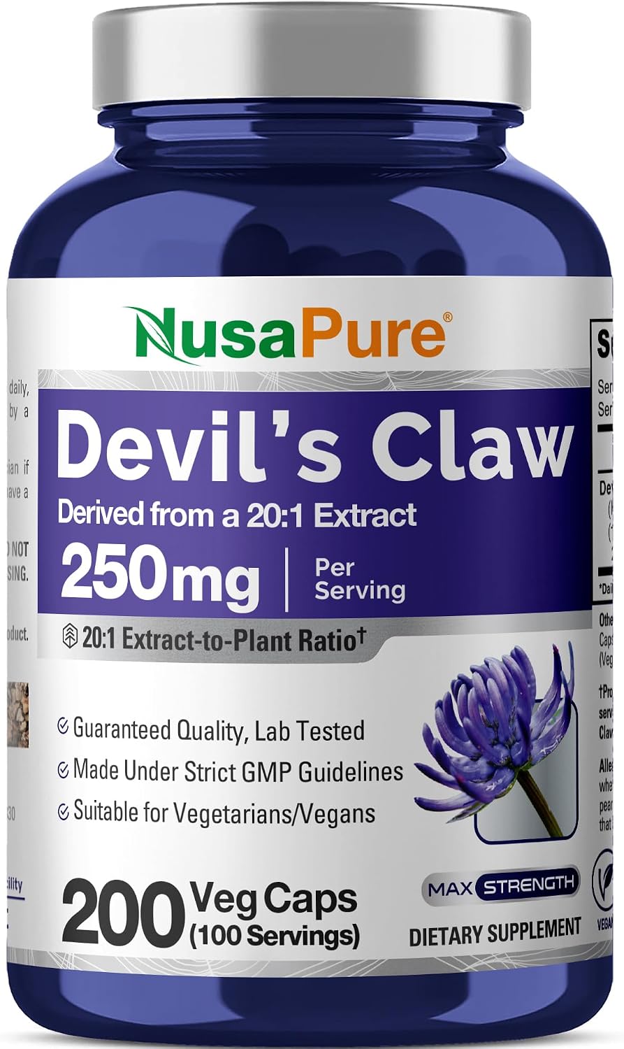 NusaPure Garra del Diablo, 250 mg, 200 Cápsulas Veganas (No-GMO, Vegano)