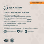 Animal Essentials Combat - Suplemento de Cola de Pavo Orgánico para Perros y Gatos - Defensa Inmune Crítica, Apoya la Función Cognitiva, Extracto en Polvo - 70 g