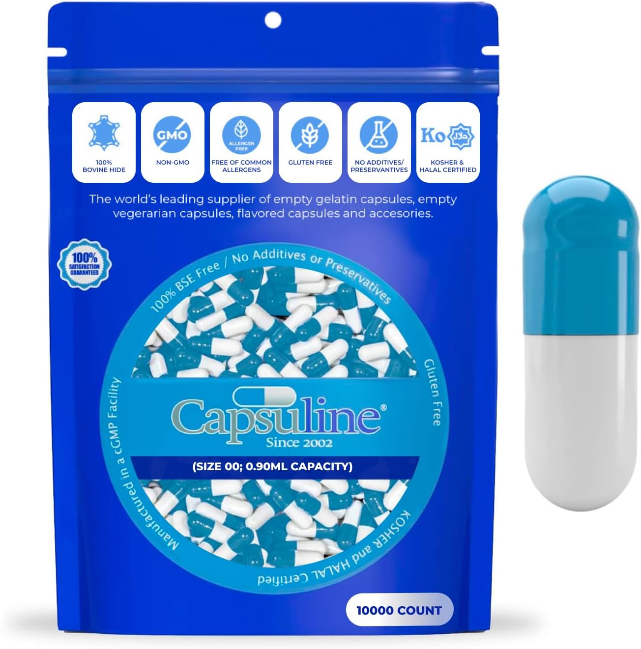 Capsuline Cápsulas Vacías de Gelatina Tamaño 00 Azul/Blanco 10000 uds
