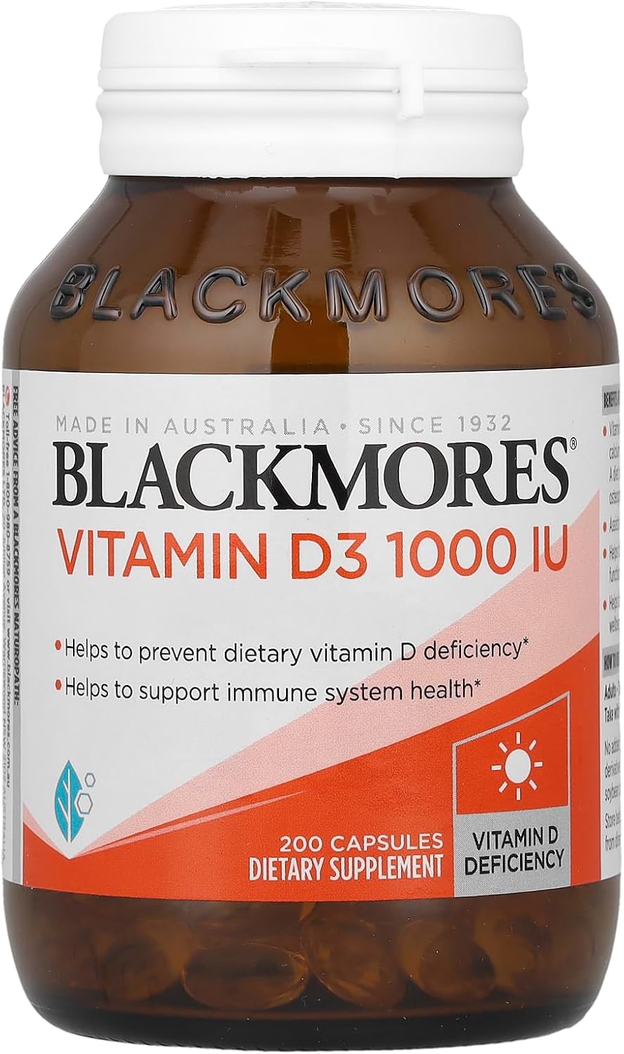 Blackmores Vitamina D3, 25 mcg (1000 UI), 200 Cápsulas