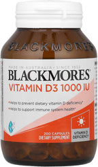 Blackmores Vitamina D3, 25 mcg (1000 UI), 200 Cápsulas