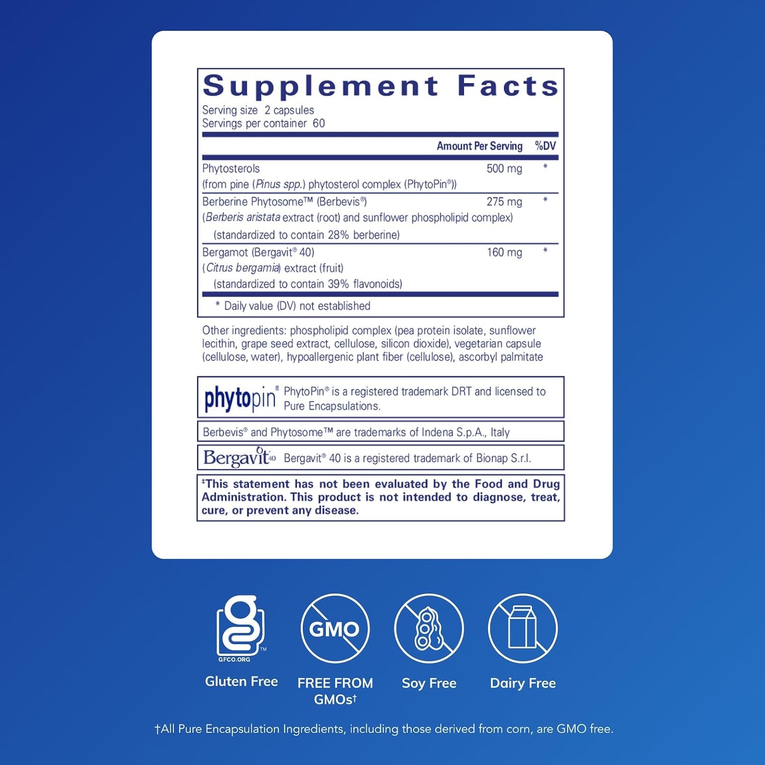 Pure Encapsulations CholestePure Plus – 120 cápsulas – Con berberina, bergamota cítrica y fitoesteroles – Sin gluten y no transgénico