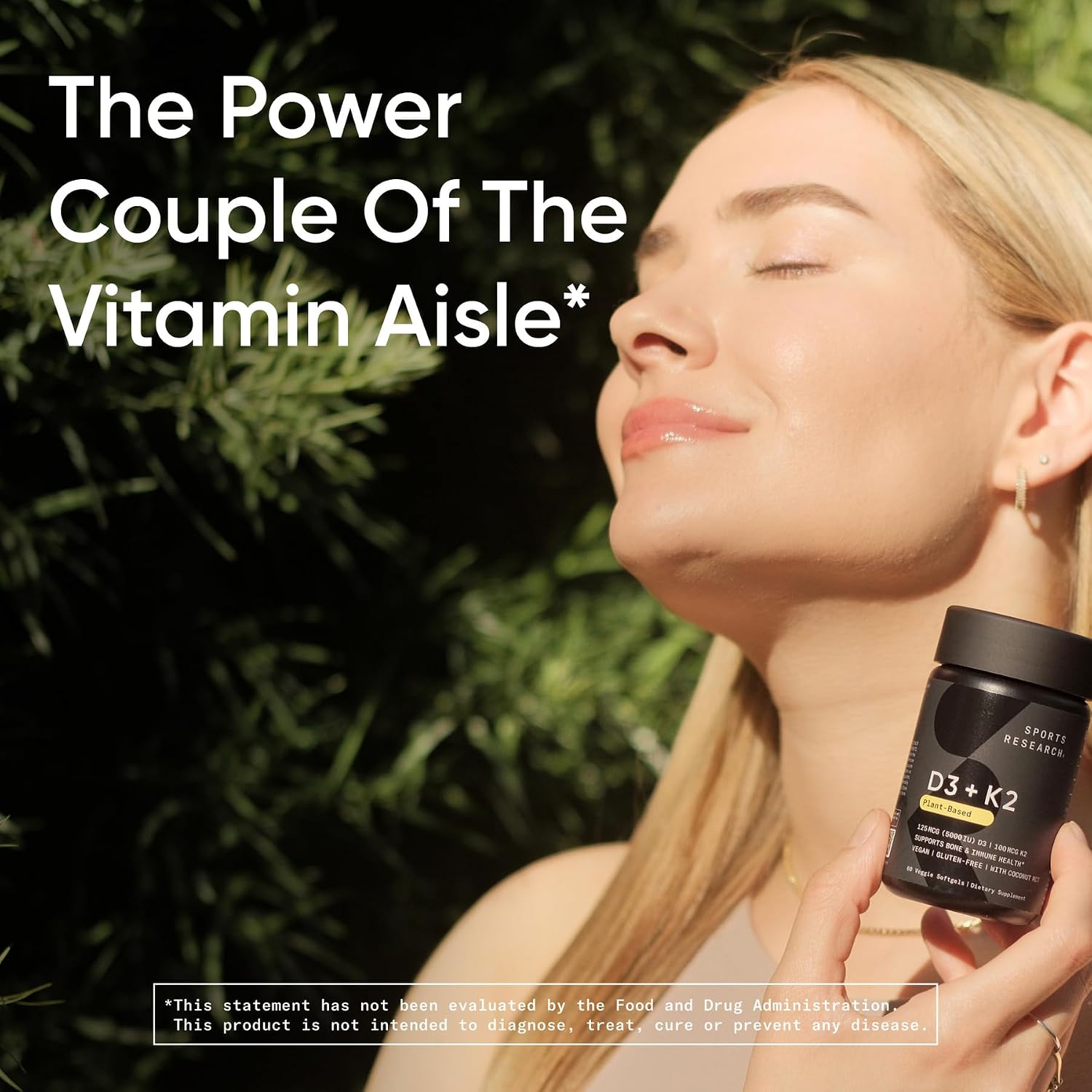 Sports Research® Vitamina D3 + K2 con 10.000 UI de D3 vegetal y 100 mcg de Vitamina K2 como MK-7 | Certificado Vegano y No GMO 60 cápsulas