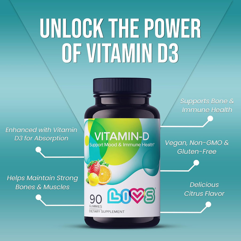 LIVS Vitamina D3 2000 IU Gominolas - Apoyo Inmunitario y Óseo - 90 Unidades