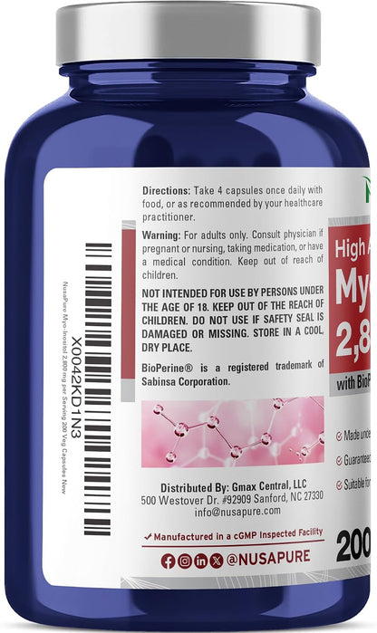 NusaPure Myo-Inositol 2800 mg con BioPerina - 200 Cápsulas Veganas – Image 3