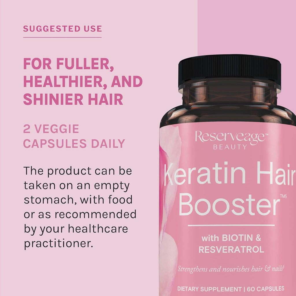 Reserveage Ultra Collagen Booster y Keratin Hair Booster - Cápsulas de Colágeno y Keratina con Dermaval, Biotina y Resveratrol - Apoyo para Piel y Cabello (60+60 cápsulas)