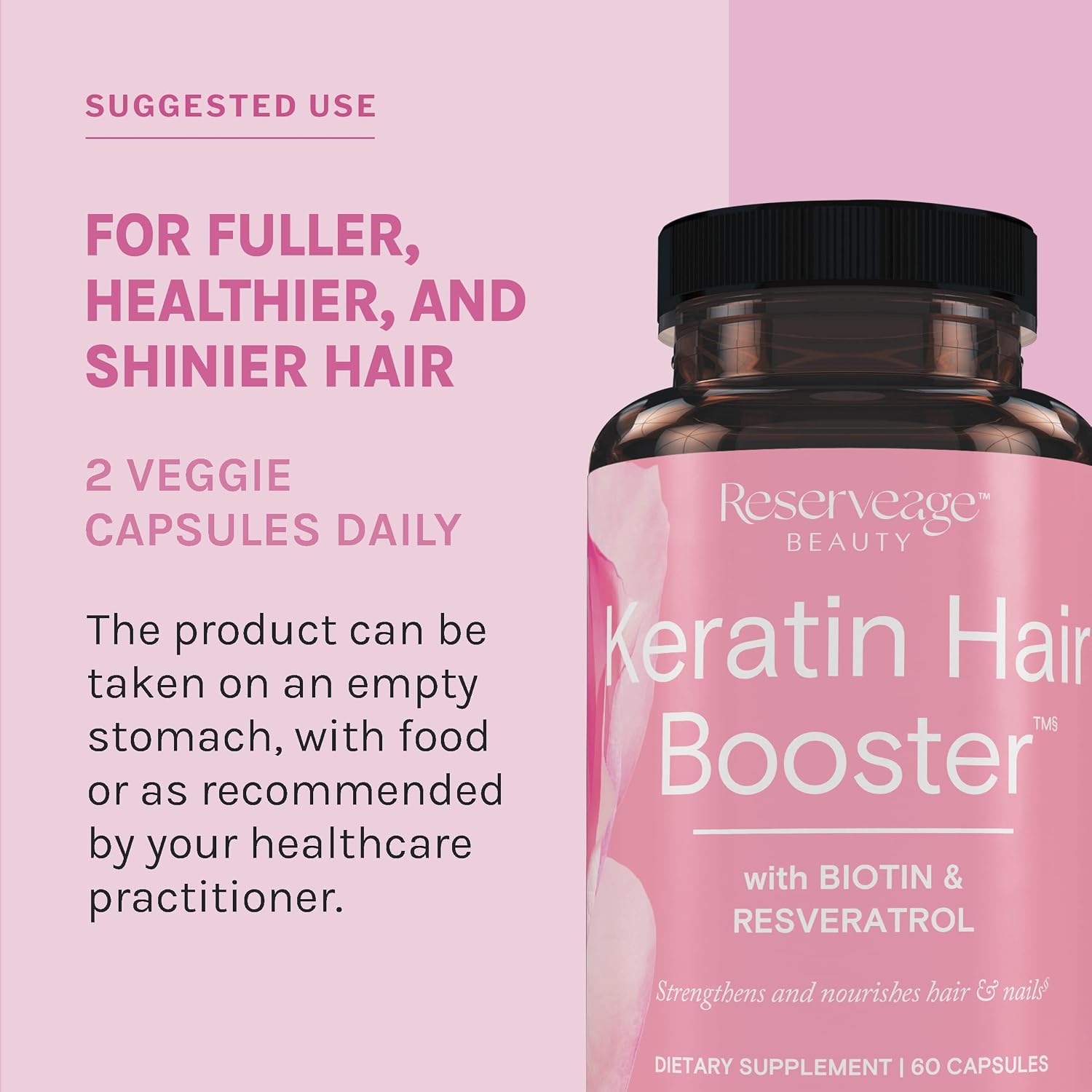 Reserveage Ultra Collagen Booster y Keratin Hair Booster - Cápsulas de Colágeno y Keratina con Dermaval, Biotina y Resveratrol - Apoyo para Piel y Cabello (60+60 cápsulas)