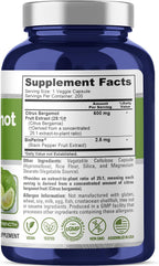 NusaPure Cápsulas de Bergamota Cítrica 600 mg, 200 Cápsulas Veganas (No-GMO, Vegano)