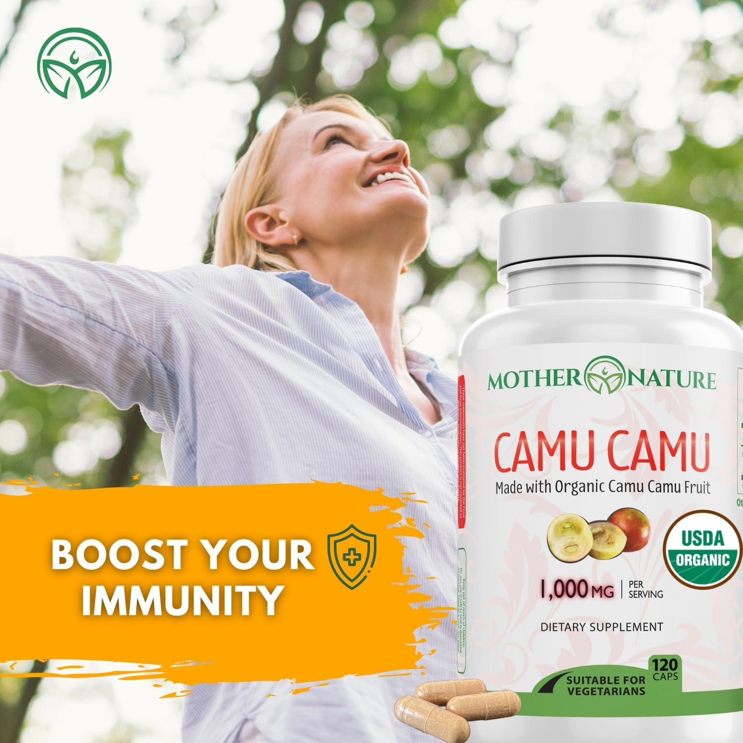 Vitamina C Orgánica de Camu Camu - 1000mg por Ración - 120 Cápsulas