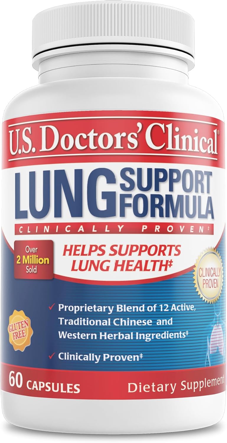 U.S. Doctors' Clinical Lung Support Supplement - 12 Chinese Herbs, Vitamins, and Minerals - 60 Capsules