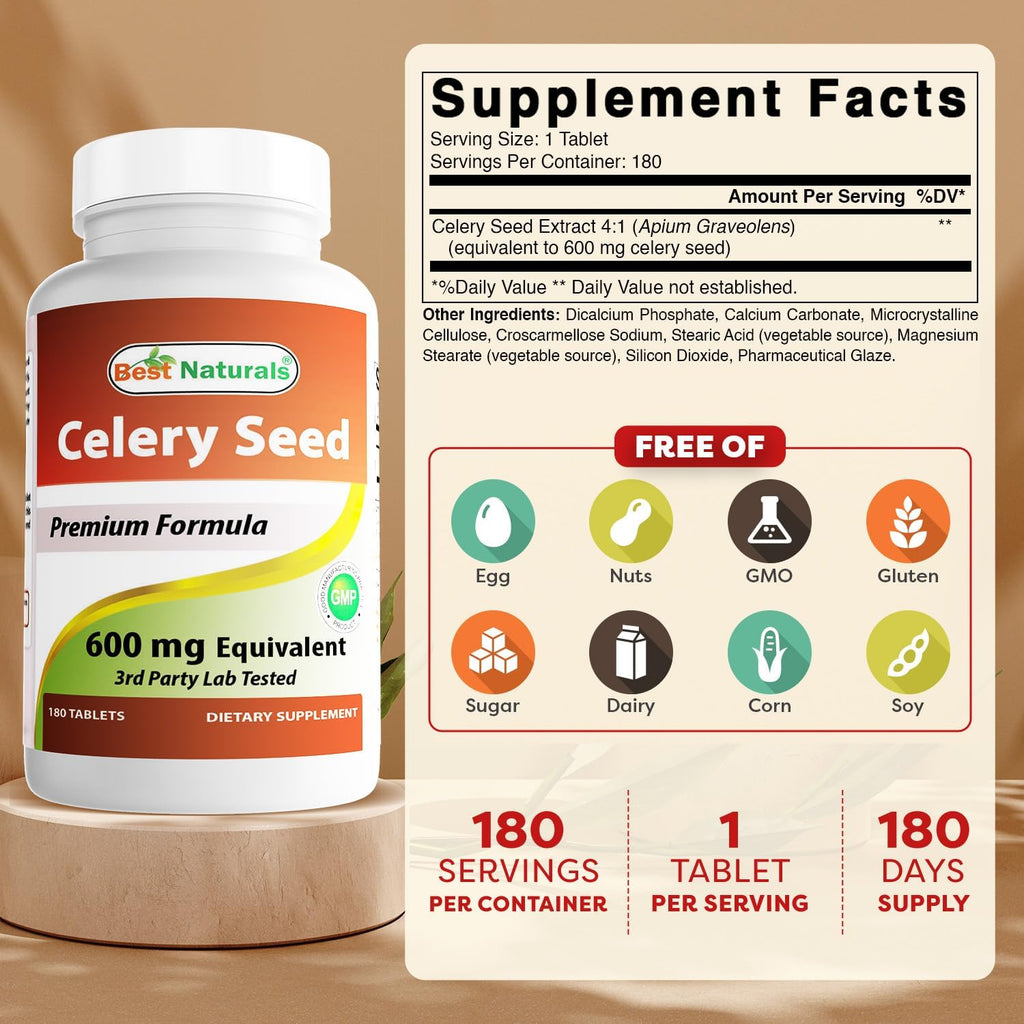 Best Naturals Celery Seed 600 mg, 180 Tablets