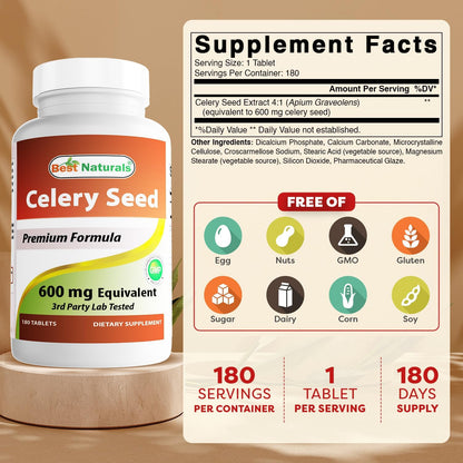 Best Naturals Semilla de Apio 600 mg, 180 – Sin gluten , apto para celíacos. – Image 2