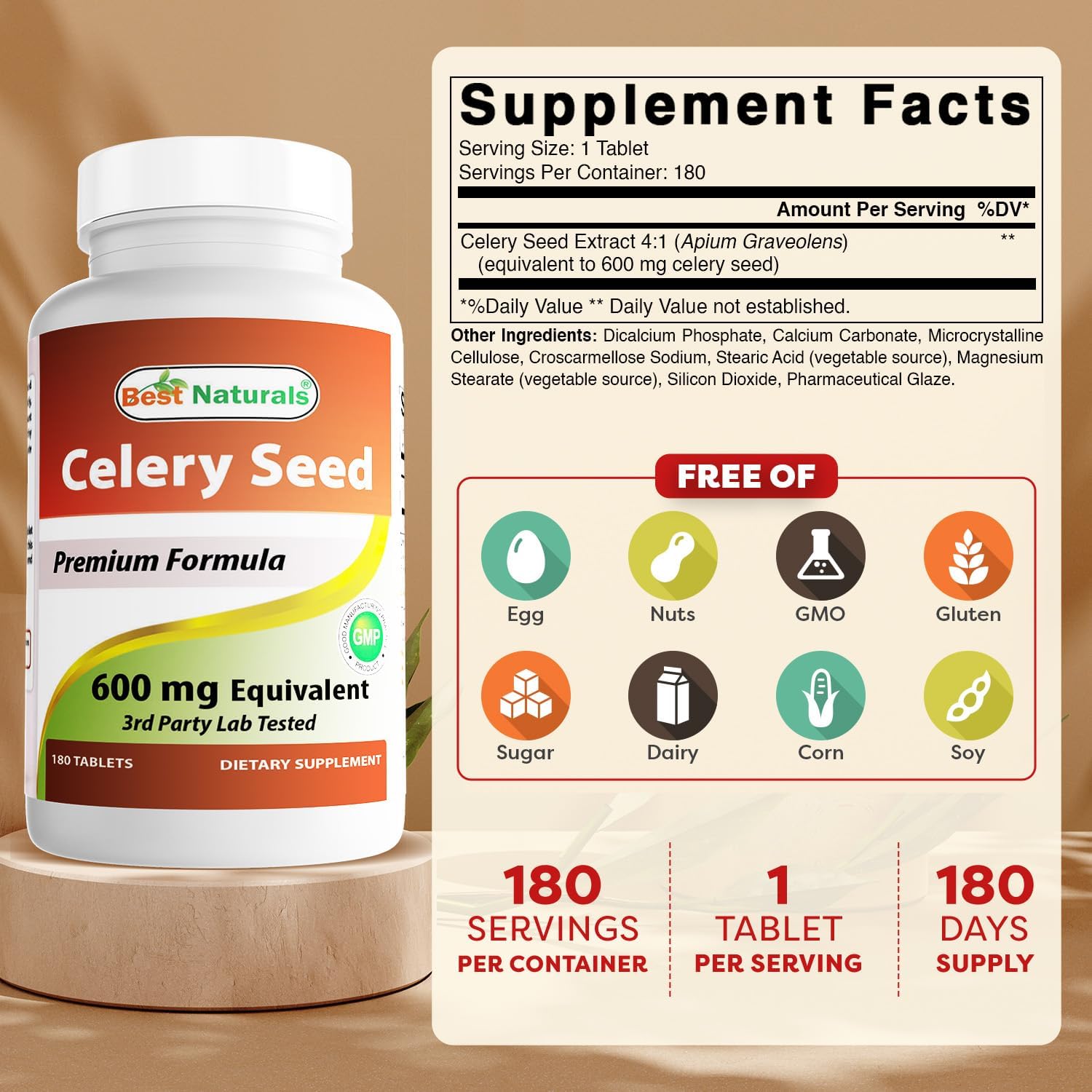 Best Naturals Semillas de Apio 600 mg - 180 Comprimidos (Pack de 2)