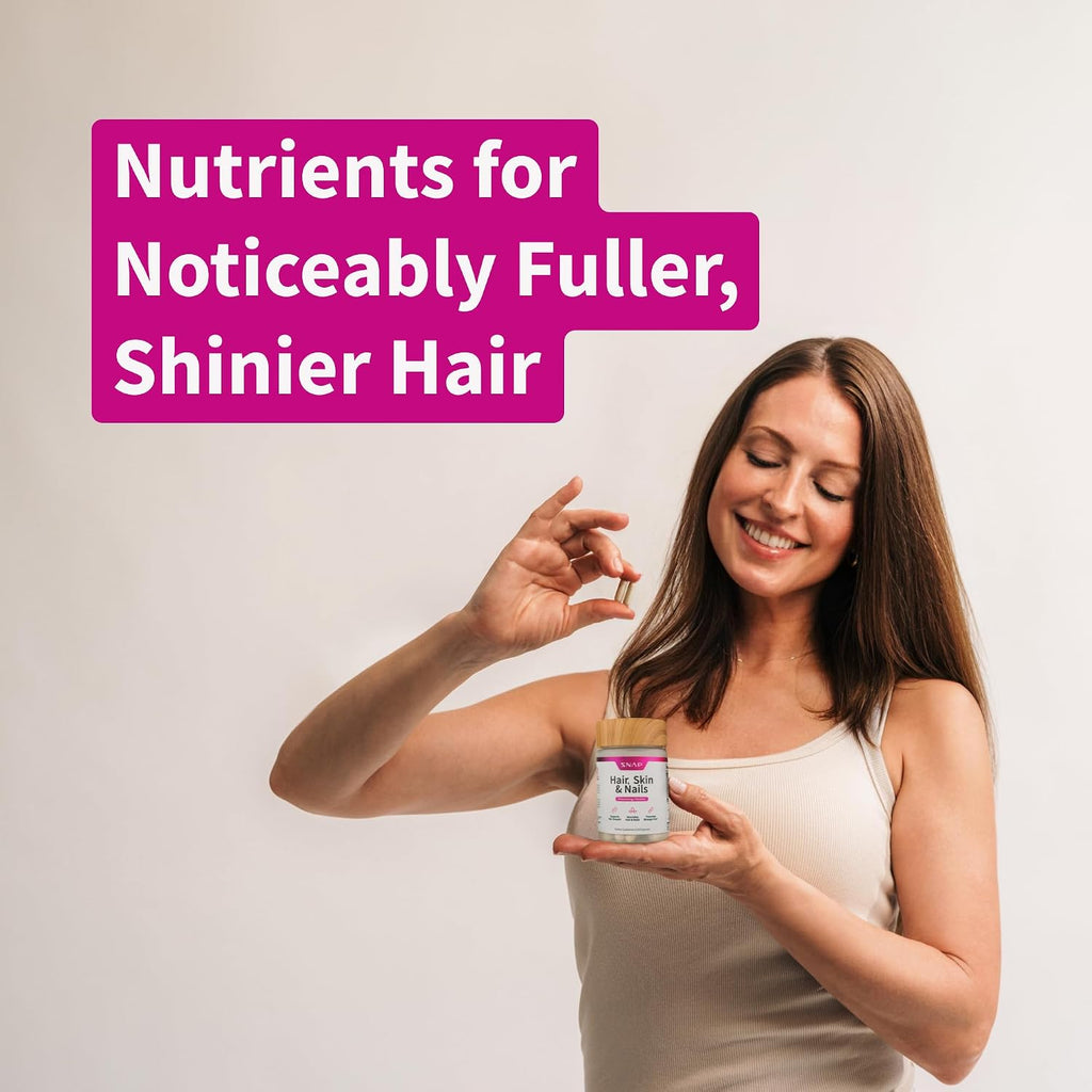 Snap Supplements Vitaminas para Cabello, Piel y Uñas con Biotina, Colágeno, Kelp y Bambú, 60 Cápsulas