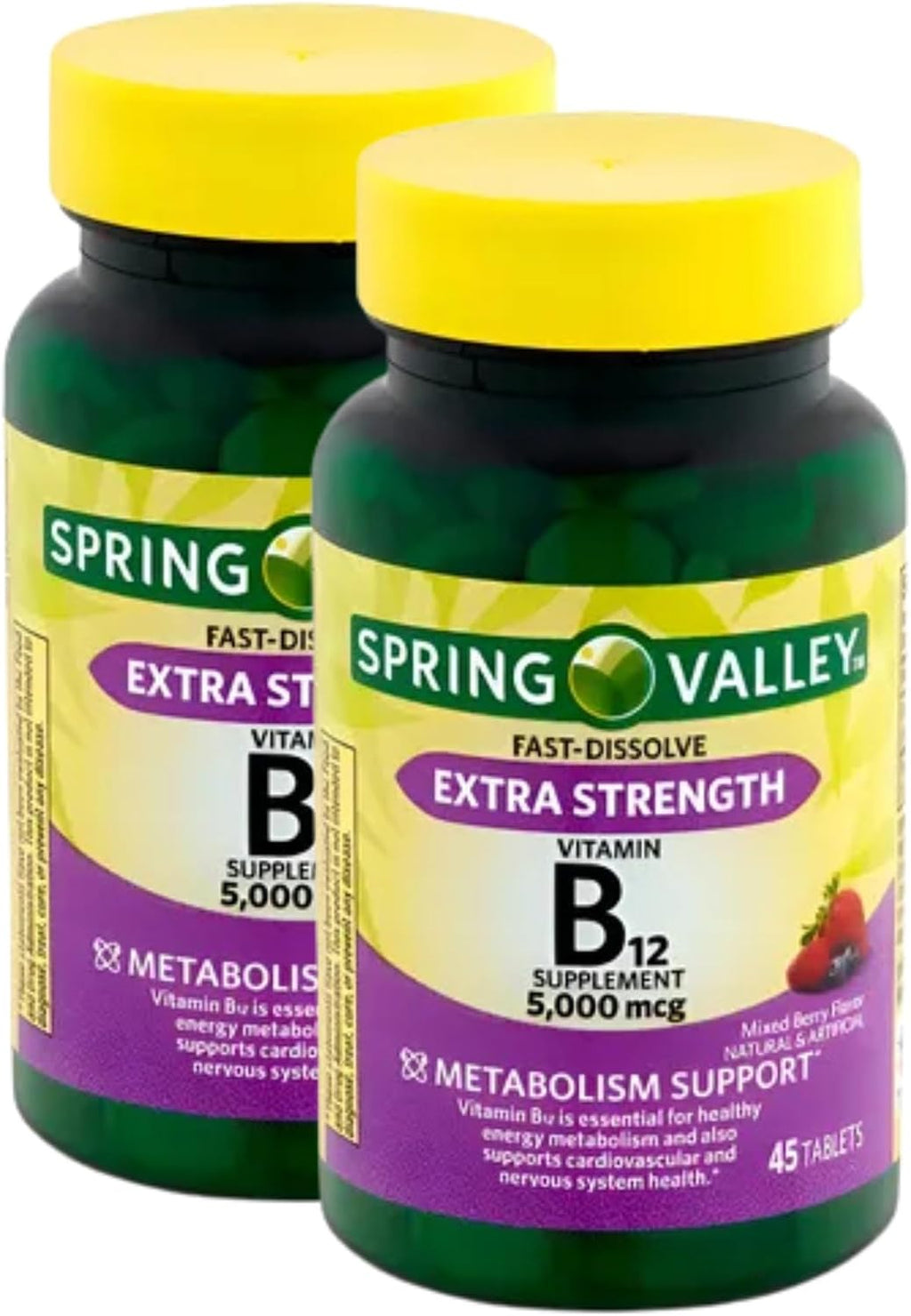 Vitamina B12 5000 mcg - 45 Comprimidos de Disolución Rápida Sabor Bayas - Pack de 2