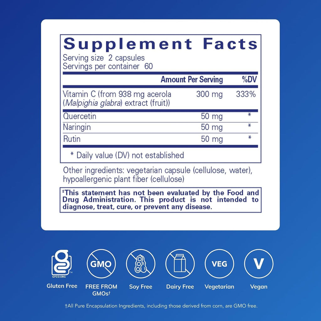Pure Encapsulations Acerola/Flavonoid | Vitamina C y Bioflavonoides de Origen Vegetal, Sin Maíz | 120 Cápsulas