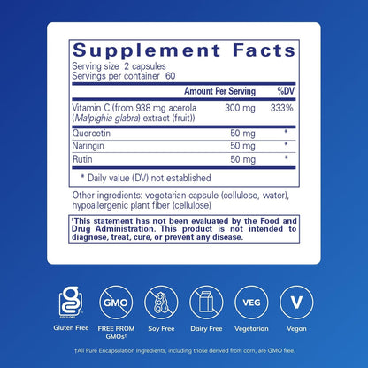 Pure Encapsulations Acerola/Flavonoid | Vitamina C y Bioflavonoides de Origen Vegetal, Sin Maíz | 120 Cápsulas – Image 2