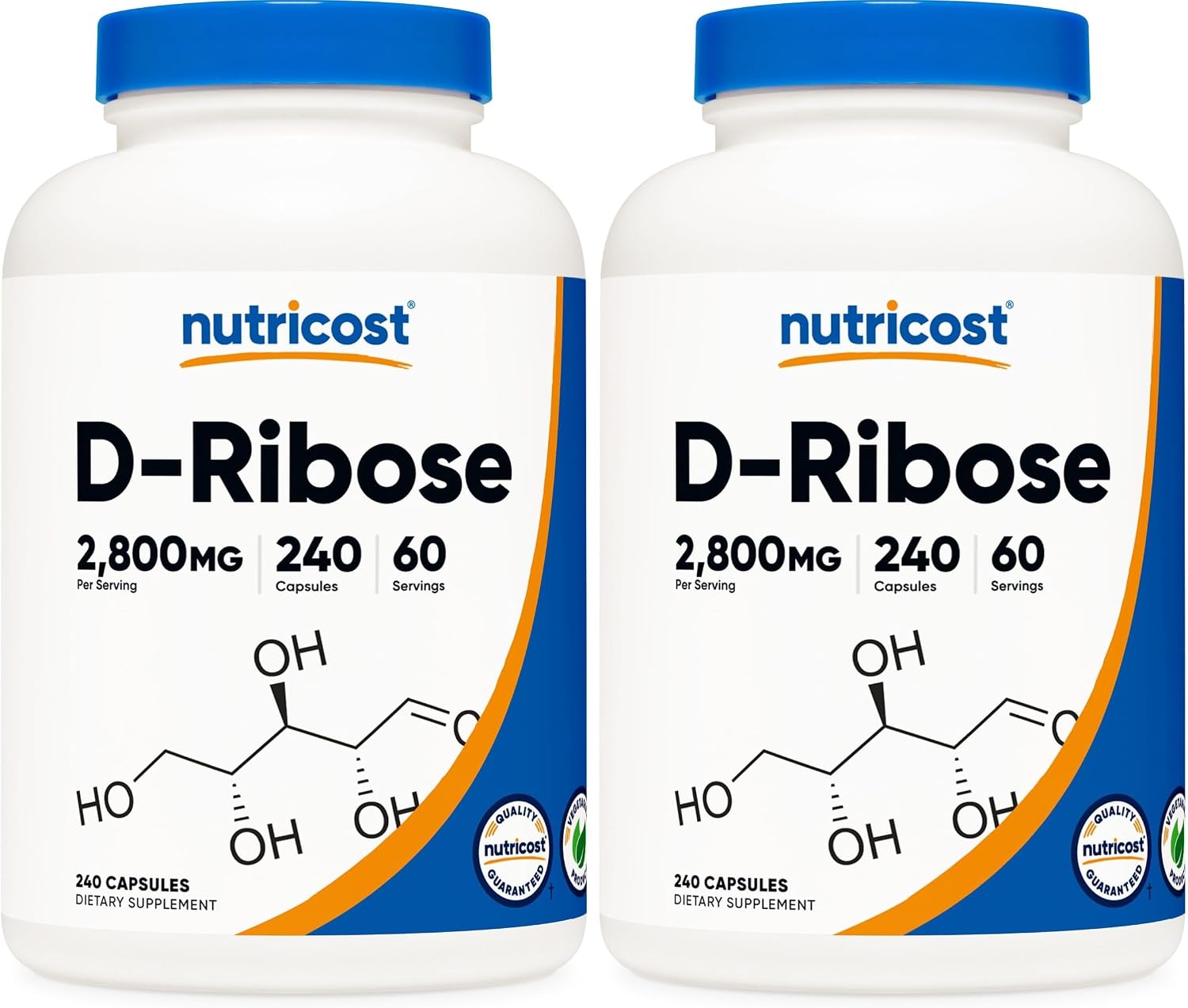 Nutricost D-Ribosa 700mg (2800mg por ración), 240 Cápsulas - Vegetariano, No Transgénico, Sin Gluten