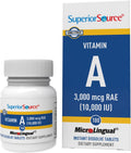 Superior Source Vitamina A 10.000 UI – Complemento Alimenticio para la Visión, Inmunidad, Piel y Huesos – 100 Comprimidos MicroLinguales
