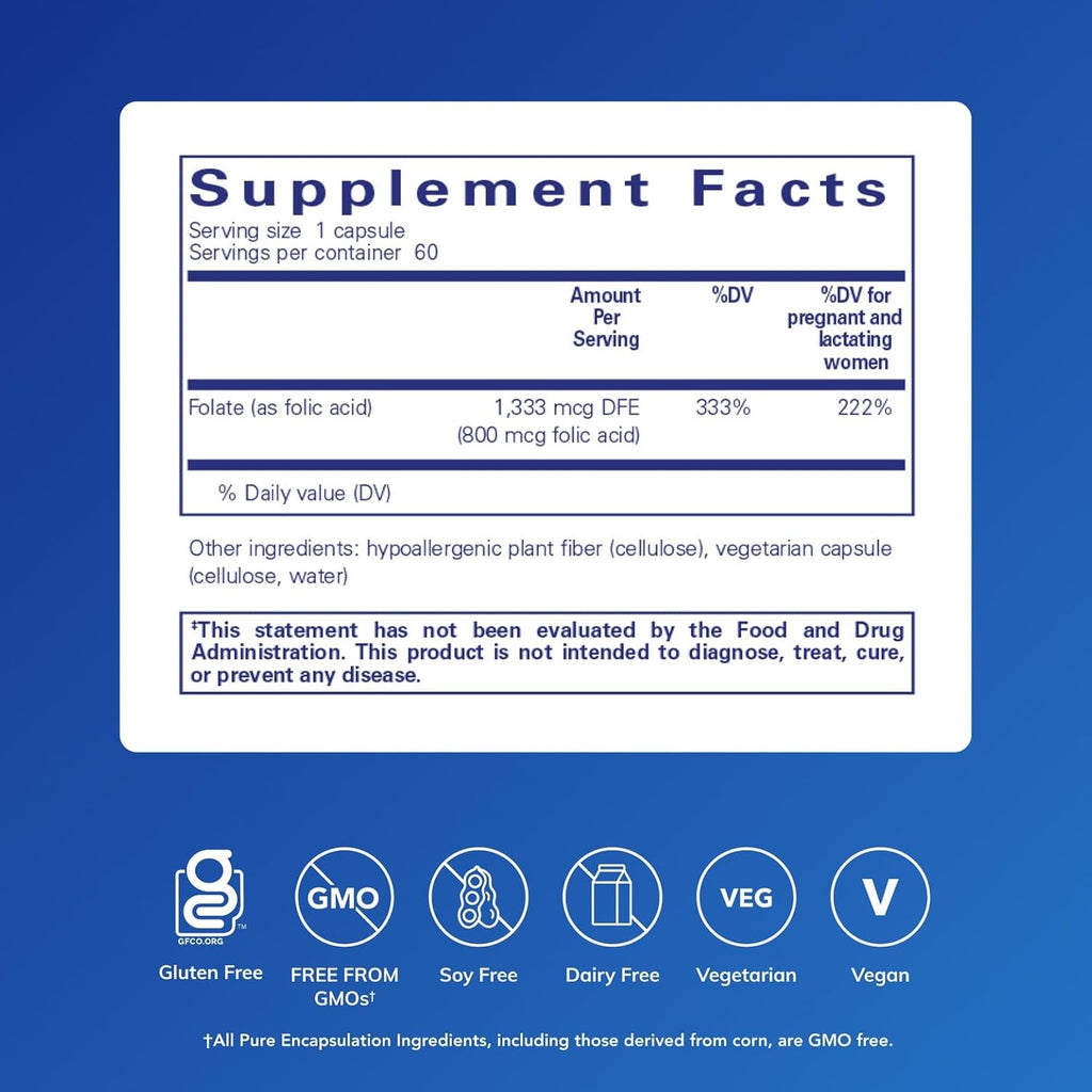 Pure Encapsulations Ácido Fólico - 60 Cápsulas