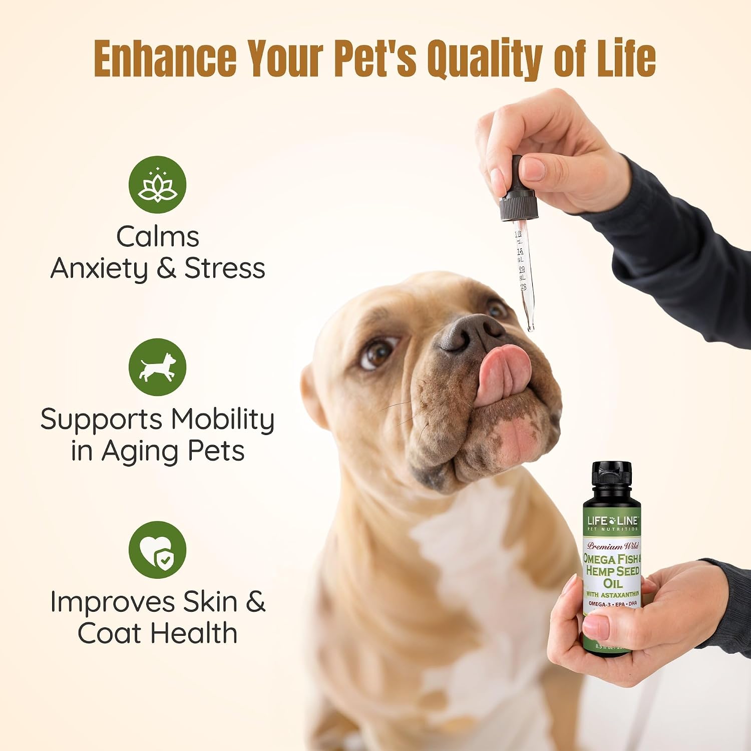 Lifeline Aceite Premium Omega 3 de Pescado y Cáñamo para Perros y Gatos | Apoyo para Piel, Pelaje y Articulaciones | Suplemento Calmante con Astaxantina – 8.5 oz