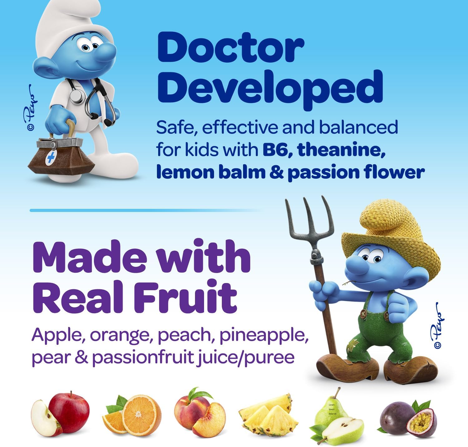 Smurfs Kids Calm Gummies - Gomitas Calmantes para Niños con Melisa y L-Teanina