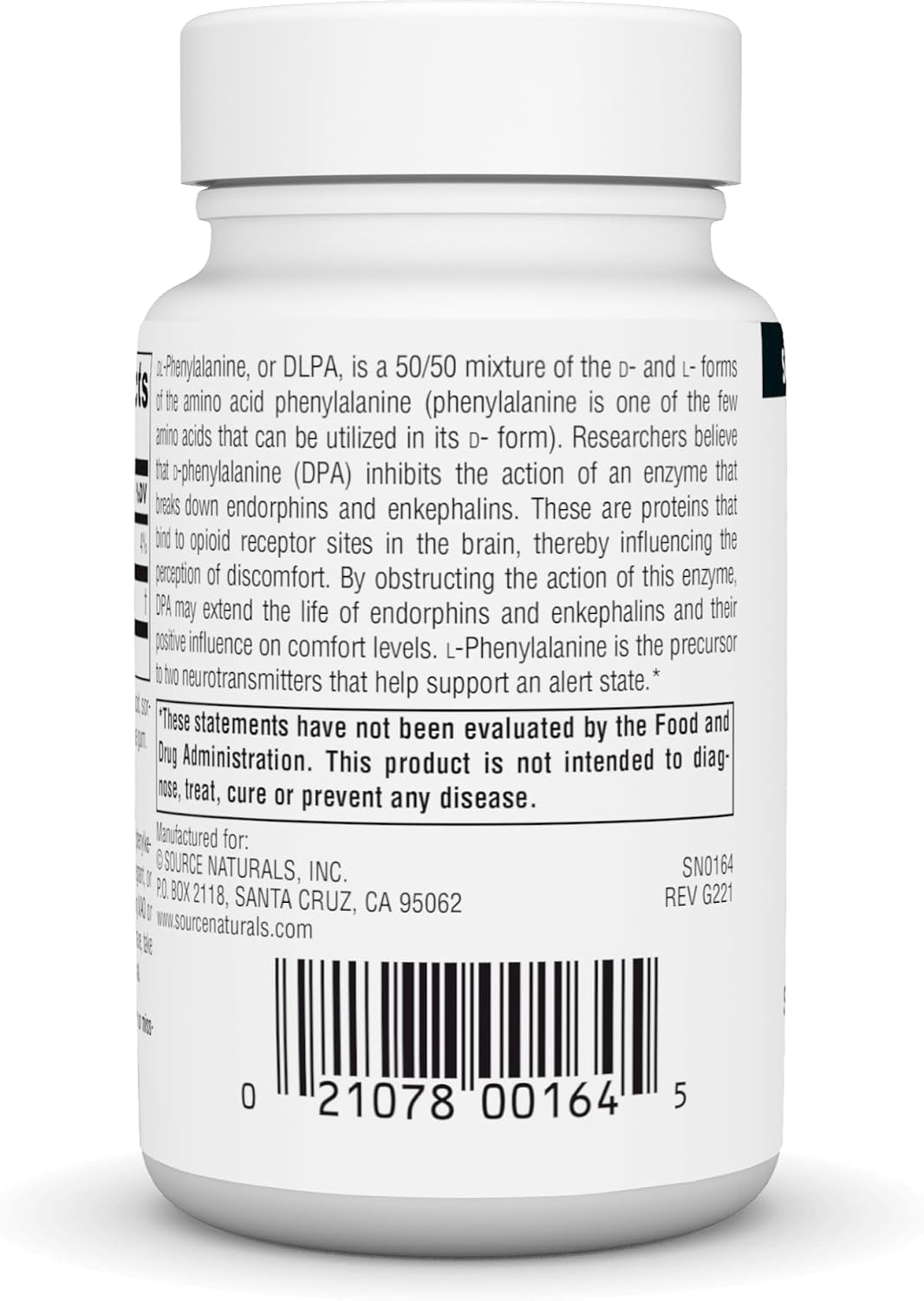 Source Naturals DLPA DL-Fenilalanina 750 mg - 30 Comprimidos