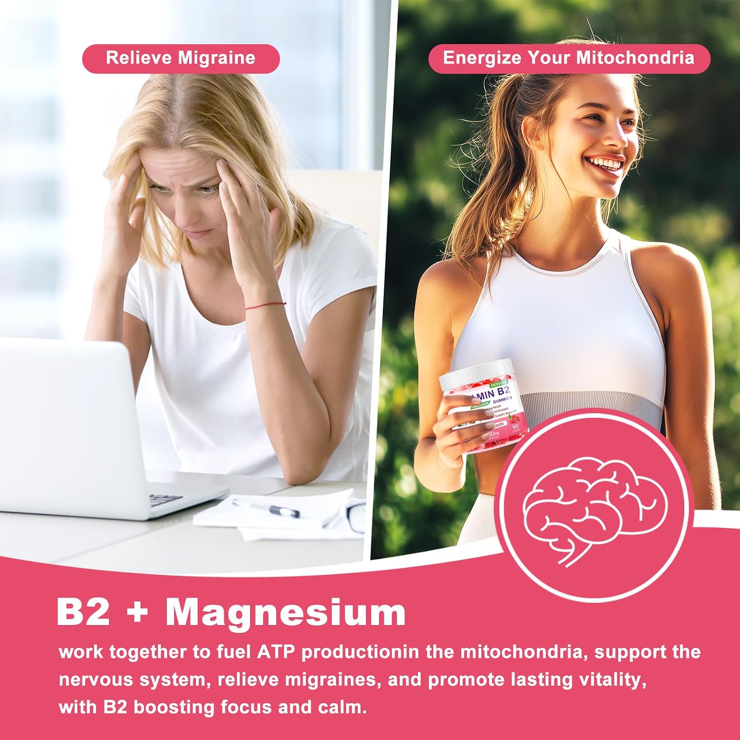 Gominolas de Vitamina B2 (Riboflavina) 400mg con Magnesio - 90 unidades - Vegano, Sin Azúcar - Sabor Frambuesa