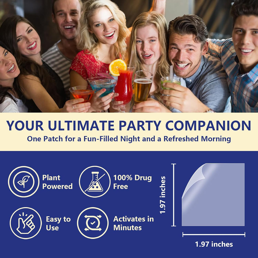 Party Recovery Patches 20 Pack, Natural Ingredients for Quick Recovery, Individually Wrapped, Skin-Friendly & Waterproof - Enhanced Morning Formula, Wake Up Refreshed and Energized