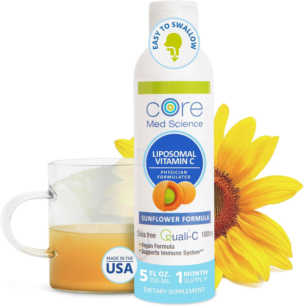 Core Med Science Liposomal Vitamin C Liquid 1000mg – Physician Developed, High Absorption to Support Immunity, Collagen & Skin Health – Quali-C Ascorbic Acid, 5 Fl Oz. 30 Servings, Made in USA