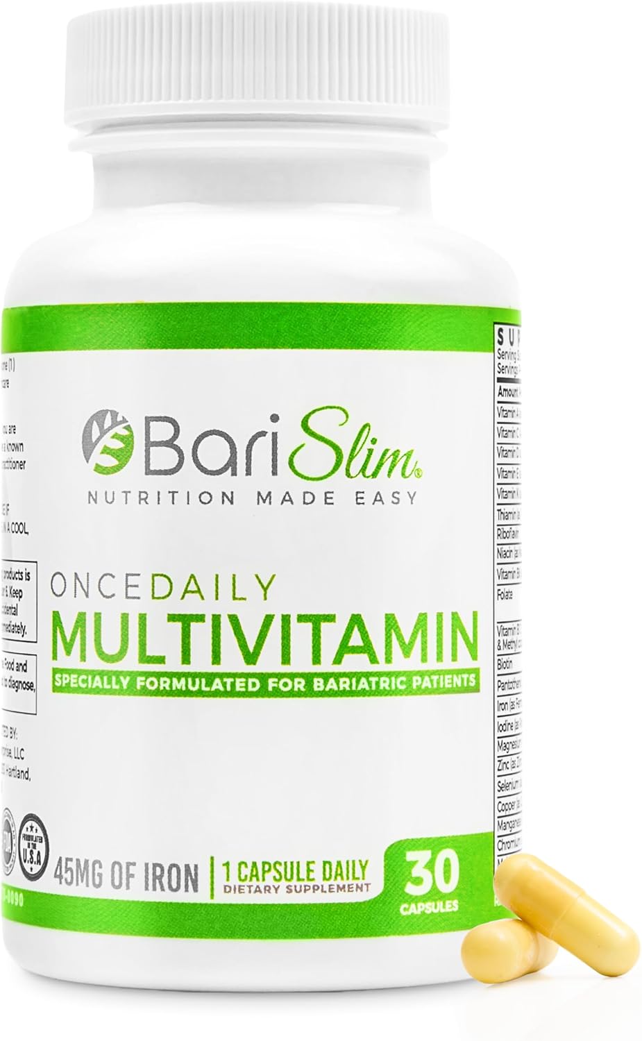 BariSlim Multivitamínico Bariátrico Una Vez al Día con 45 mg de Hierro - 90 Días