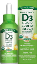 Nature's Truth Vitamina D3 Líquida | 5000 UI | 60 ml | Orgánico USDA y Sin Gluten
