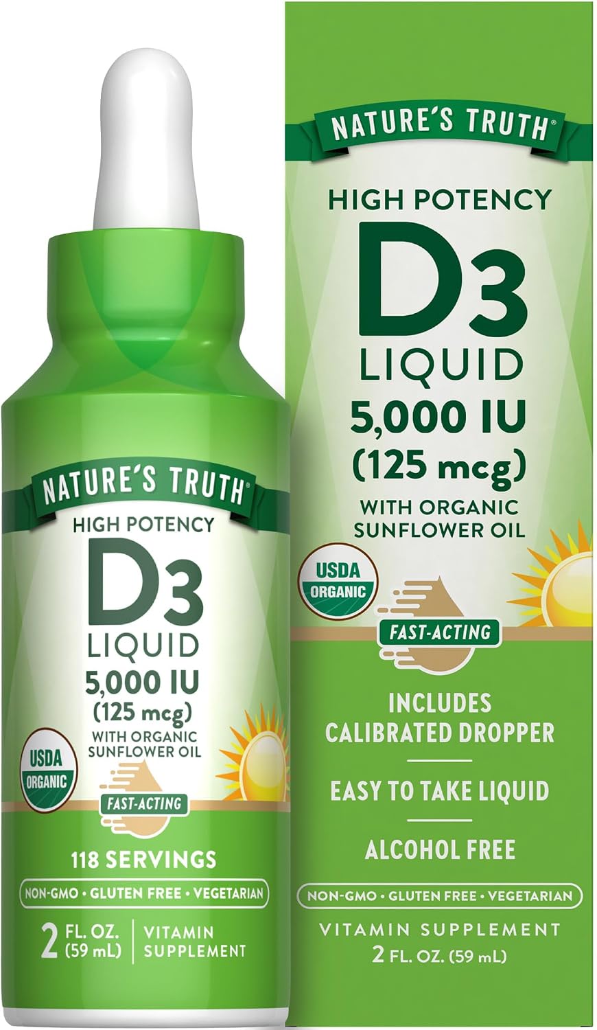 Nature's Truth Vitamina D3 Líquida | 5000 UI | 60 ml | Orgánico USDA y Sin Gluten