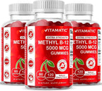 Vitamatic Vitamina B12 5000 mcg (Metilcobalamina) Gomitas - 120 unidades - Sabor Cereza Natural