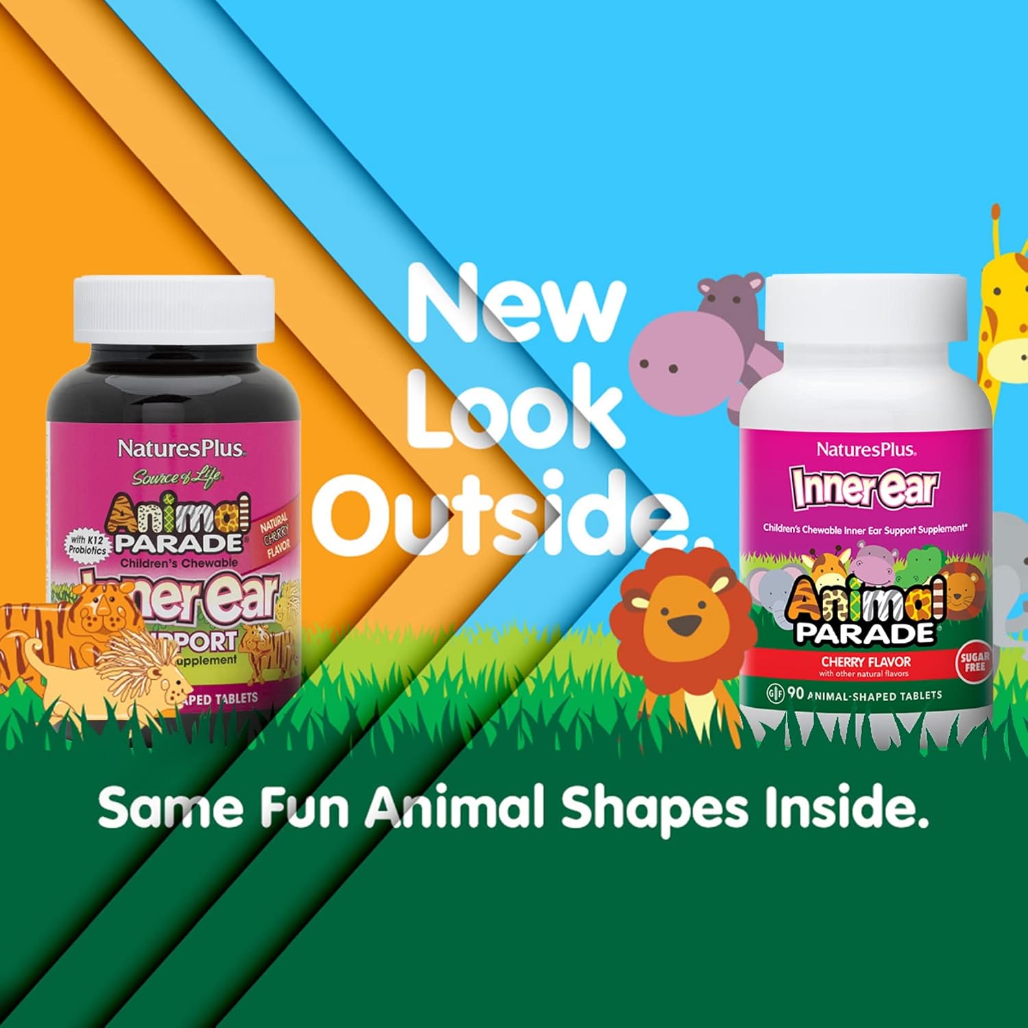 NaturesPlus Animal Parade Inner Ear Support · Probiótico Infantil Masticable · 90 Comprimidos con Sabor a Cereza
