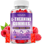 XIAAN Gominolas de L-Teanina 400mg para Calma y Relajación, Vegano, Orgánico, Sabor Frambuesa, 60 unidades