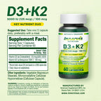 INNERVISNUTRITION Vitamina D3 5000 UI + K2 MK-7 100 mcg – Apoyo óseo, cardíaco e inmunológico, 60 cápsulas