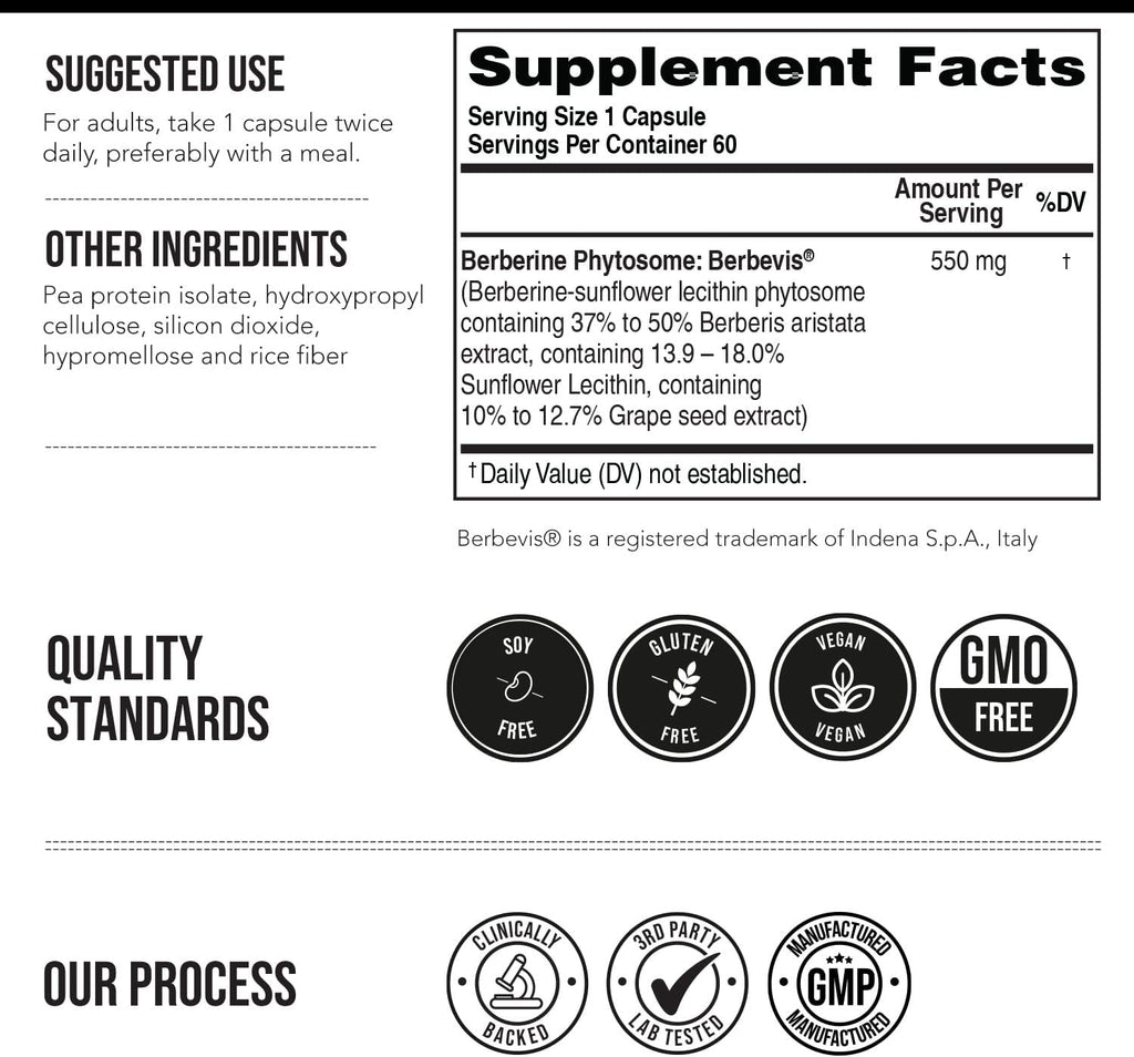 SoActive Berberine 550mg: 9.6X Mayor Absorción, Fitosoma Optimizado