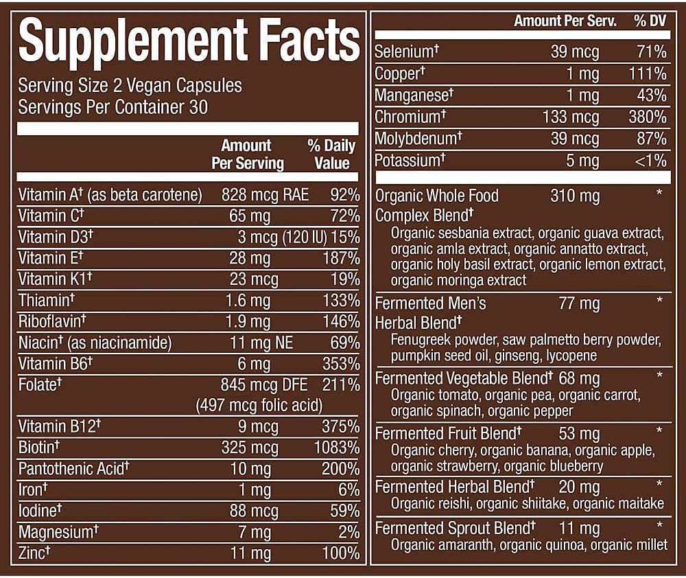 plnt Fermented Whole Food Men's 50+ Multivitamin (60 Cápsulas Veganas)
